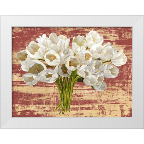 Washed Tulips (Red and Gold) White Modern Wood Framed Art Print by Sanna, Leonardo