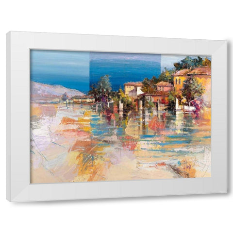 Paese sul lago White Modern Wood Framed Art Print by Florio, Luigi
