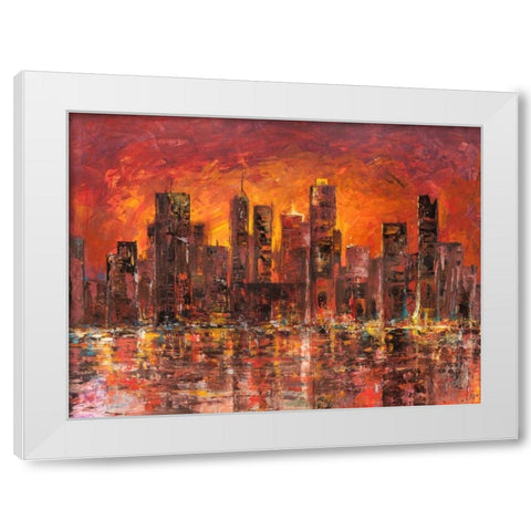 Sunset in New York White Modern Wood Framed Art Print by Florio, Luigi