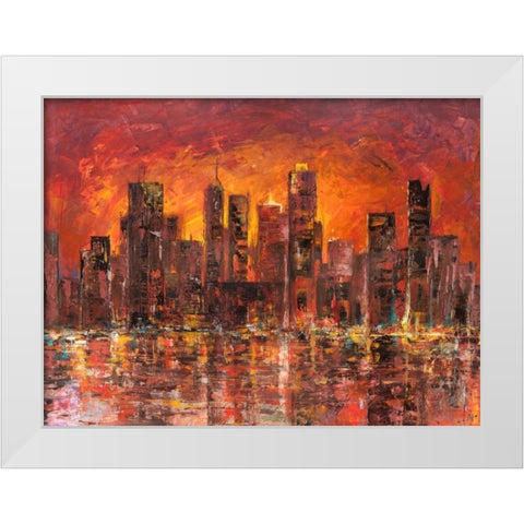 Sunset in New York White Modern Wood Framed Art Print by Florio, Luigi