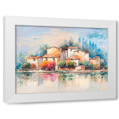 Borgo sul lago White Modern Wood Framed Art Print by Florio, Luigi