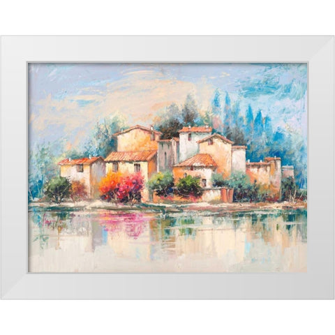 Borgo sul lago White Modern Wood Framed Art Print by Florio, Luigi