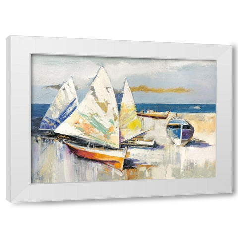 Barche sulla spiaggia White Modern Wood Framed Art Print by Luigi, Florio
