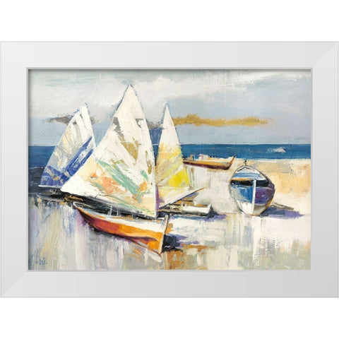 Barche sulla spiaggia White Modern Wood Framed Art Print by Luigi, Florio