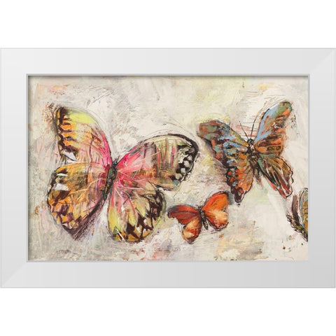 Farfalle in volo II White Modern Wood Framed Art Print by Florio, Luigi