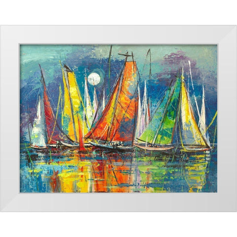 Regata notturna White Modern Wood Framed Art Print by Florio, Luigi
