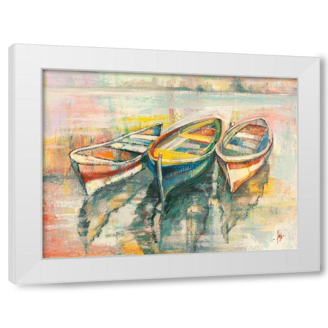 Barche allormeggio White Modern Wood Framed Art Print by Florio, Luigi