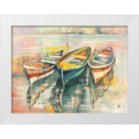 Barche allormeggio White Modern Wood Framed Art Print by Florio, Luigi