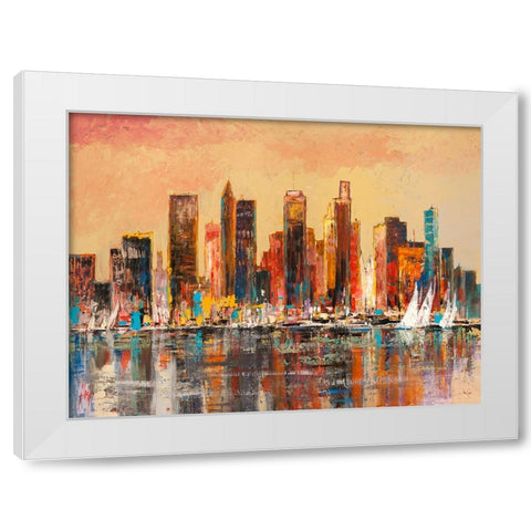 Baia di New York White Modern Wood Framed Art Print by Florio, Luigi