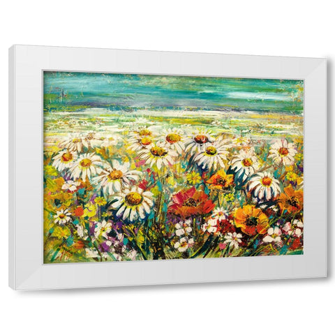 Margherite sotto un cielo turchese White Modern Wood Framed Art Print by Florio, Luigi