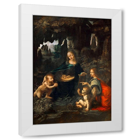 Vergine delle Rocce White Modern Wood Framed Art Print by Leonardo, da Vinci