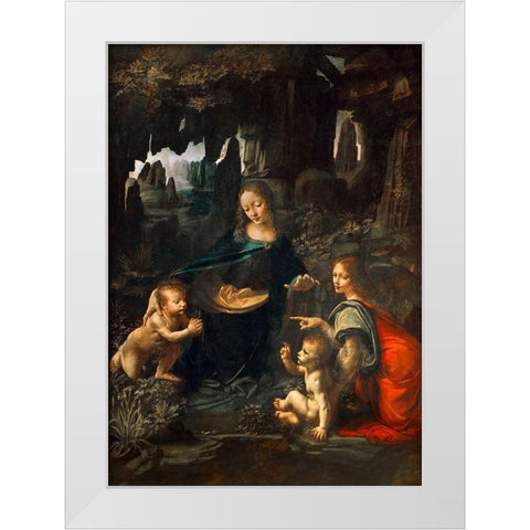 Vergine delle Rocce White Modern Wood Framed Art Print by Leonardo, da Vinci