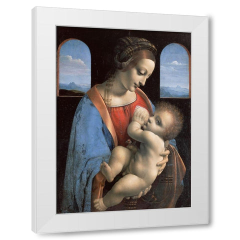 Madonna and Child (Madonna Litta) White Modern Wood Framed Art Print by Leonardo, da Vinci