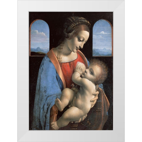 Madonna and Child (Madonna Litta) White Modern Wood Framed Art Print by Leonardo, da Vinci