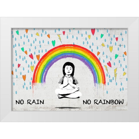 No Rain No Rainbow White Modern Wood Framed Art Print by Masterfunk Collective