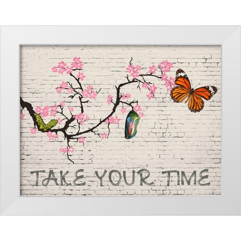 Take your time White Modern Wood Framed Art Print by Masterfunk Collective
