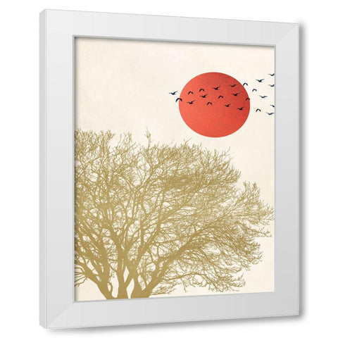 Migrant Birds II White Modern Wood Framed Art Print by Miko, Sayaka