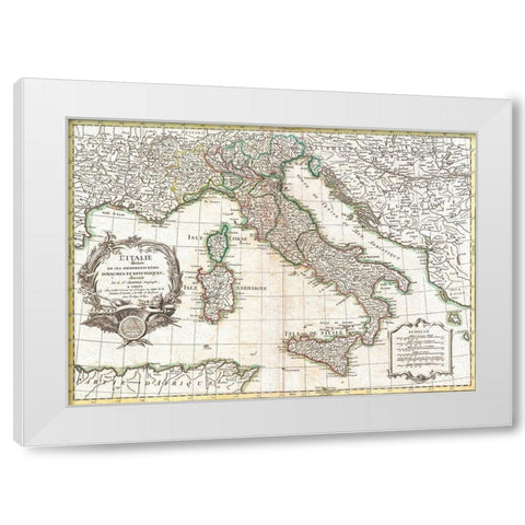 Map of Italy, 1770 White Modern Wood Framed Art Print by Robert, Janvier