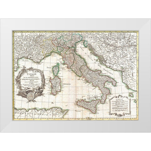 Map of Italy, 1770 White Modern Wood Framed Art Print by Robert, Janvier