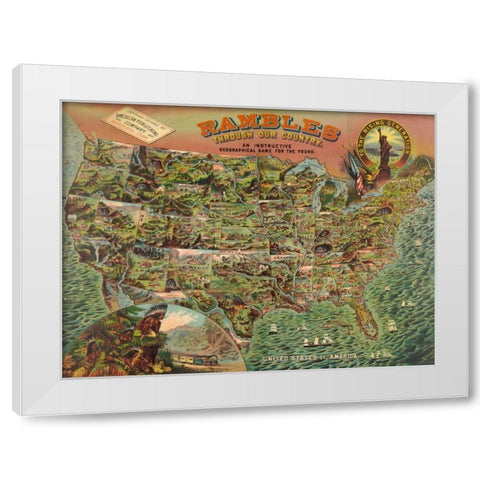 Game board with map of America, 1890 White Modern Wood Framed Art Print by Anonymous