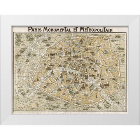 Paris Monumental et Metropolitain 1932 White Modern Wood Framed Art Print by Anonymous