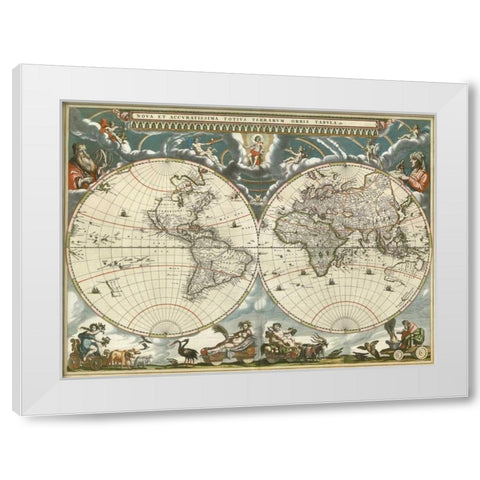 Nova et accuratissima totius terrarum orbis tabula 1664 White Modern Wood Framed Art Print by Blaeu, Jan