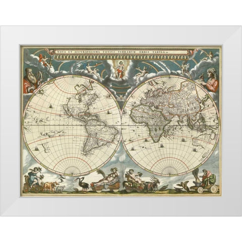 Nova et accuratissima totius terrarum orbis tabula 1664 White Modern Wood Framed Art Print by Blaeu, Jan