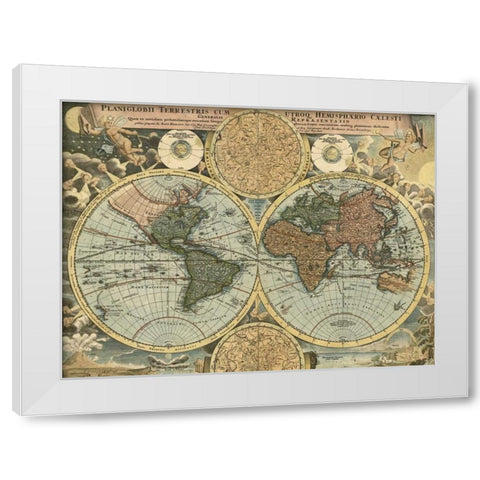 Planiglobii terrestris 1716 White Modern Wood Framed Art Print by Homann, Johanne Baptist