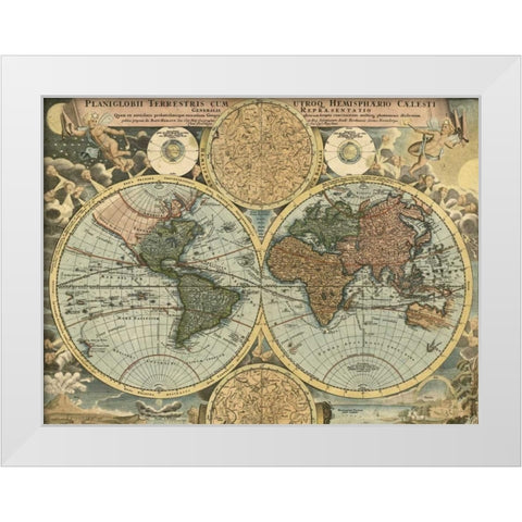 Planiglobii terrestris 1716 White Modern Wood Framed Art Print by Homann, Johanne Baptist