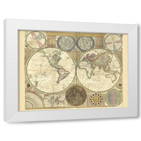Double hemisphere map of the world 1794 White Modern Wood Framed Art Print by Dunn, Samuel