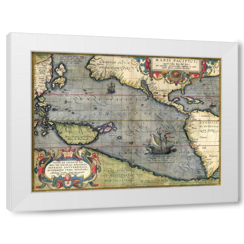 Map of the Pacific Ocean, 1589 White Modern Wood Framed Art Print by Ortelius, Abraham