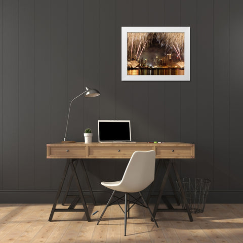 Fireworks on Manhattan, NYC White Modern Wood Framed Art Print by Setboun, Michel