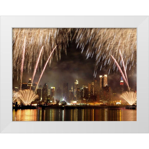 Fireworks on Manhattan, NYC White Modern Wood Framed Art Print by Setboun, Michel