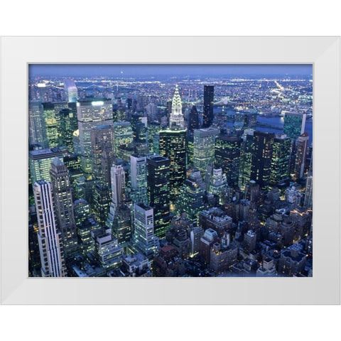 Manhattan skyline at dusk, NYC White Modern Wood Framed Art Print by Setboun, Michel