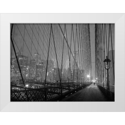 On Brooklyn Bridge by night, NYC White Modern Wood Framed Art Print by Setboun, Michel