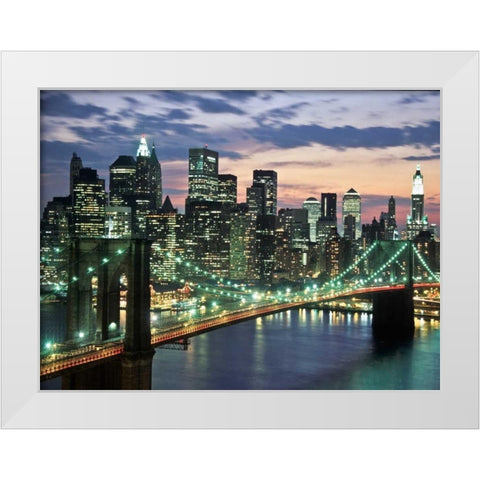 Brookyn bridge and Downtown skyline, NYC White Modern Wood Framed Art Print by Setboun, Michel