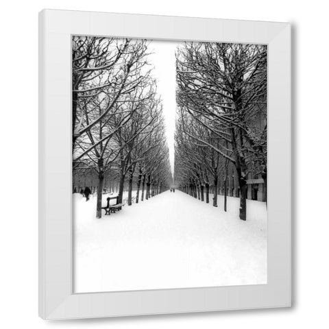 The Tuileries Garden under the snow, Paris White Modern Wood Framed Art Print by Setboun, Michel