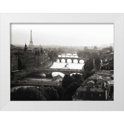 Bridges over the Seine river, Paris White Modern Wood Framed Art Print by Setboun, Michel
