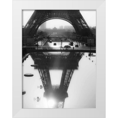 The Eiffel tower reflected, Paris White Modern Wood Framed Art Print by Setboun, Michel