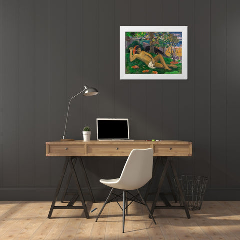 Te arii vahine (The Kings Wife) White Modern Wood Framed Art Print by Gauguin, Paul