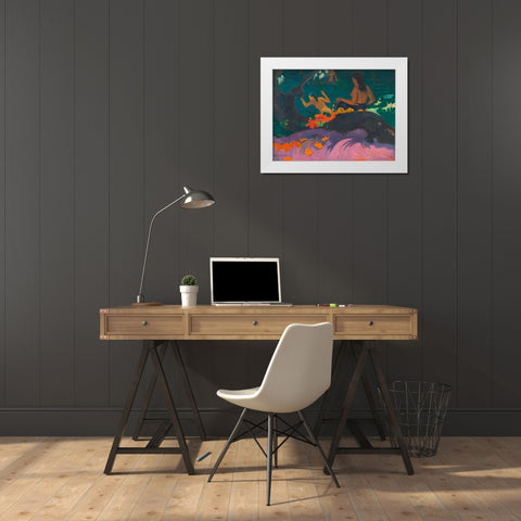 Fatata te Miti (By the Sea) White Modern Wood Framed Art Print by Gauguin, Paul