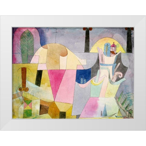 Black Columns in a Landscape  White Modern Wood Framed Art Print by Klee, Paul
