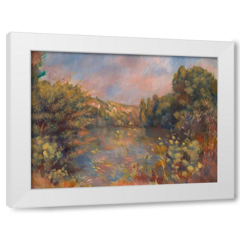 Lakeside Landscape White Modern Wood Framed Art Print by Renoir, Pierre-Auguste