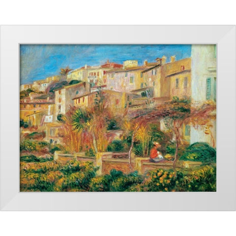 Terrace a Cagnes sur Mer White Modern Wood Framed Art Print by Renoir, Pierre-Auguste