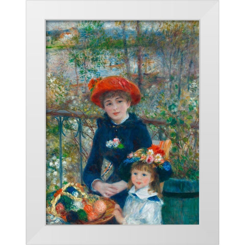 Two Sisters (On the Terrace) White Modern Wood Framed Art Print by Renoir, Pierre-Auguste