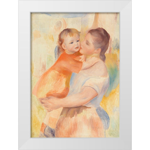 Washerwoman and Child White Modern Wood Framed Art Print by Renoir, Pierre-Auguste