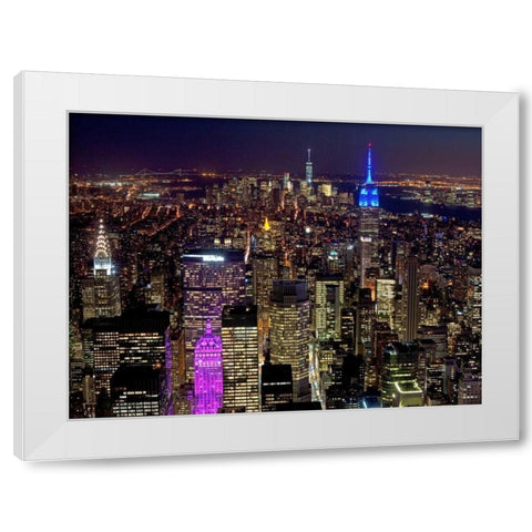 Midtown and Lower Manhattan at night White Modern Wood Framed Art Print by Berenholtz, Richard