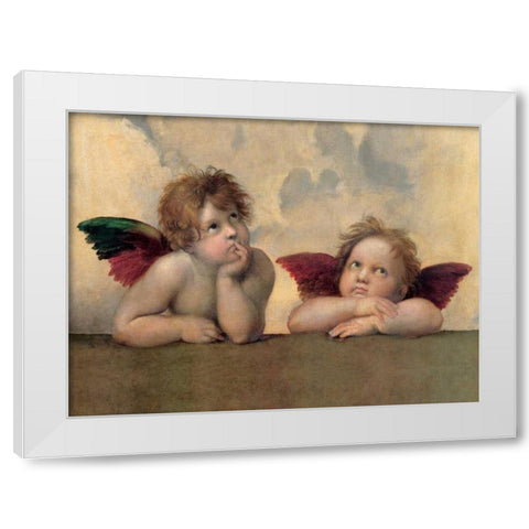Angeli - Madonna Sistina (detail) White Modern Wood Framed Art Print by Raffaello