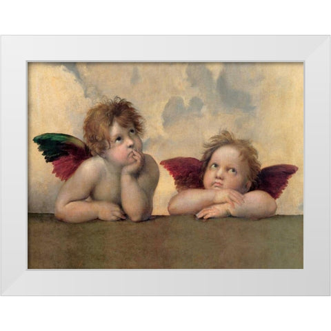 Angeli - Madonna Sistina (detail) White Modern Wood Framed Art Print by Raffaello