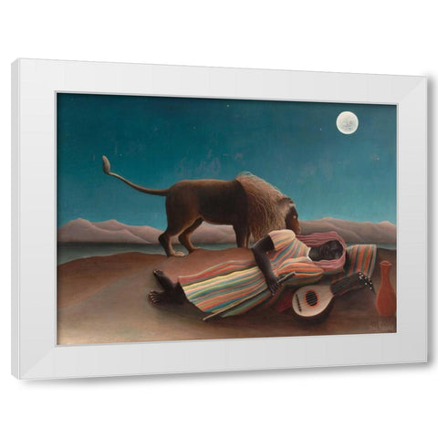 La Bohemienne endormie White Modern Wood Framed Art Print by Rousseau, Henri